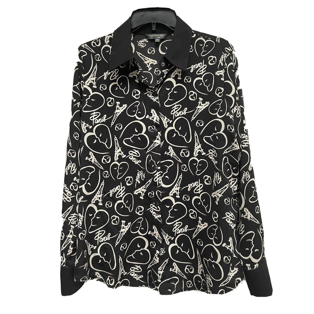 Catharine Malandrino For Design Nation Blouse With Snaps Paris‎ Graphic Size M